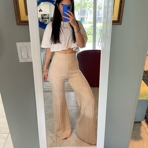 Sincerely Jules Cream Ribbed Flare Pants